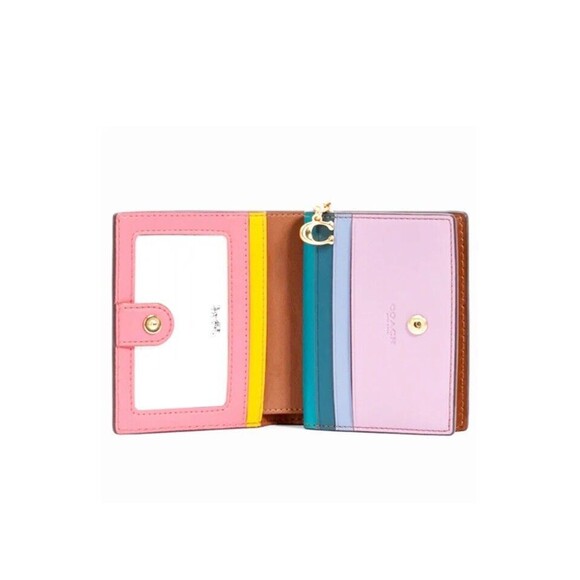 COACH C3771 Snap Wallet In Signature Canvas With Rainbow Colorblock Interior NWT - Picture 10 of 11